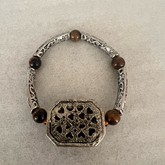 Tiger Eye Accent Stretch Bracelet in Brown and Silver - Picture 3 of 3